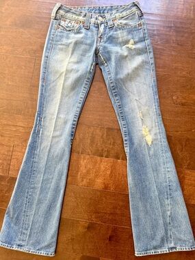 True Religion Light Wash Distressed Bootcut Jeans - Women